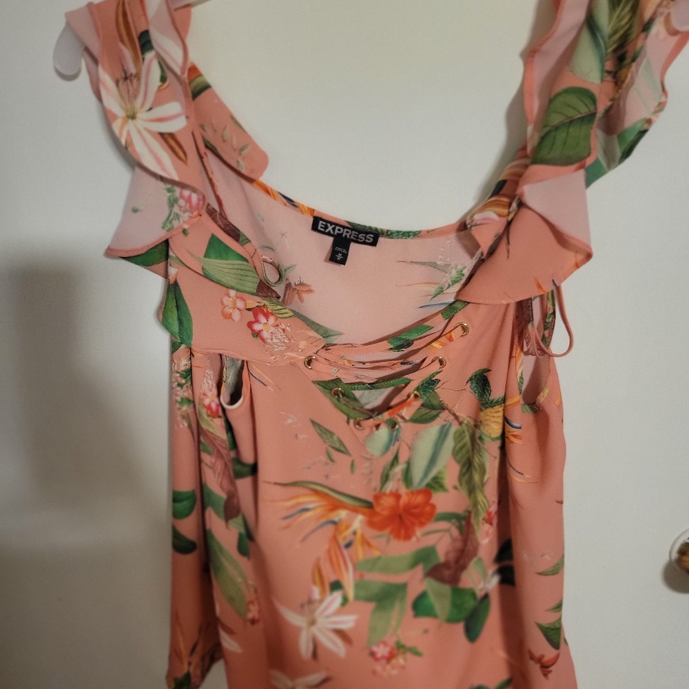 Express Tropical Floral Pink Blouse